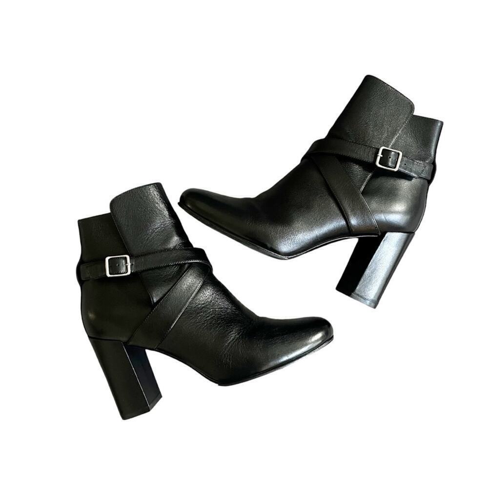 Saint Laurent Babies 90 Leather Cross Strap Ankle Boots Booties Black 38/ 8